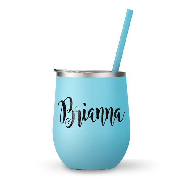 Personalized 12 oz. Wine Tumbler with Lid and Straw - Custom Creations of Jacksonville