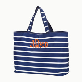 Personalized Navy Stripe Tote Bag - Custom Creations of Jacksonville