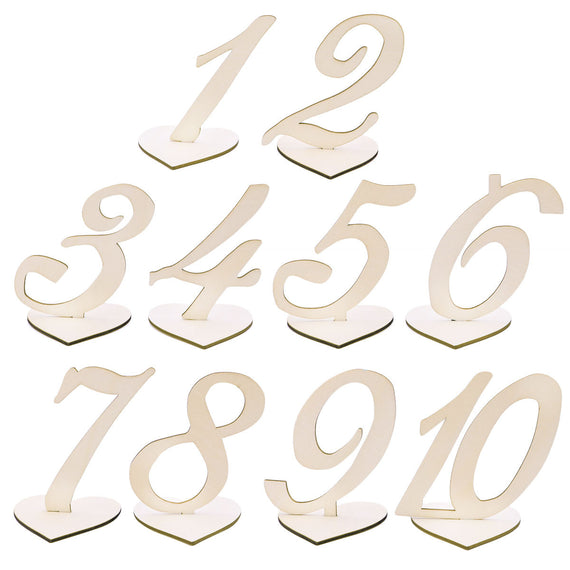 10pcs Wooden Table Numbers with Heart Shape Holder Base - Custom Creations of Jacksonville